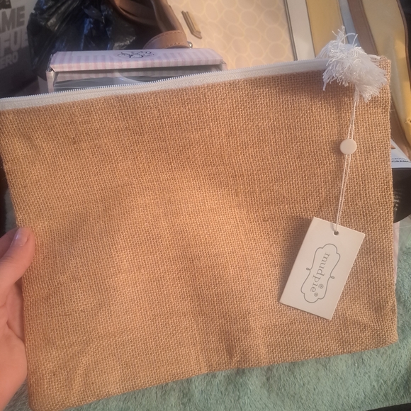 Mud Pie Handbags - Mud Pie Natural Burlap Pouch